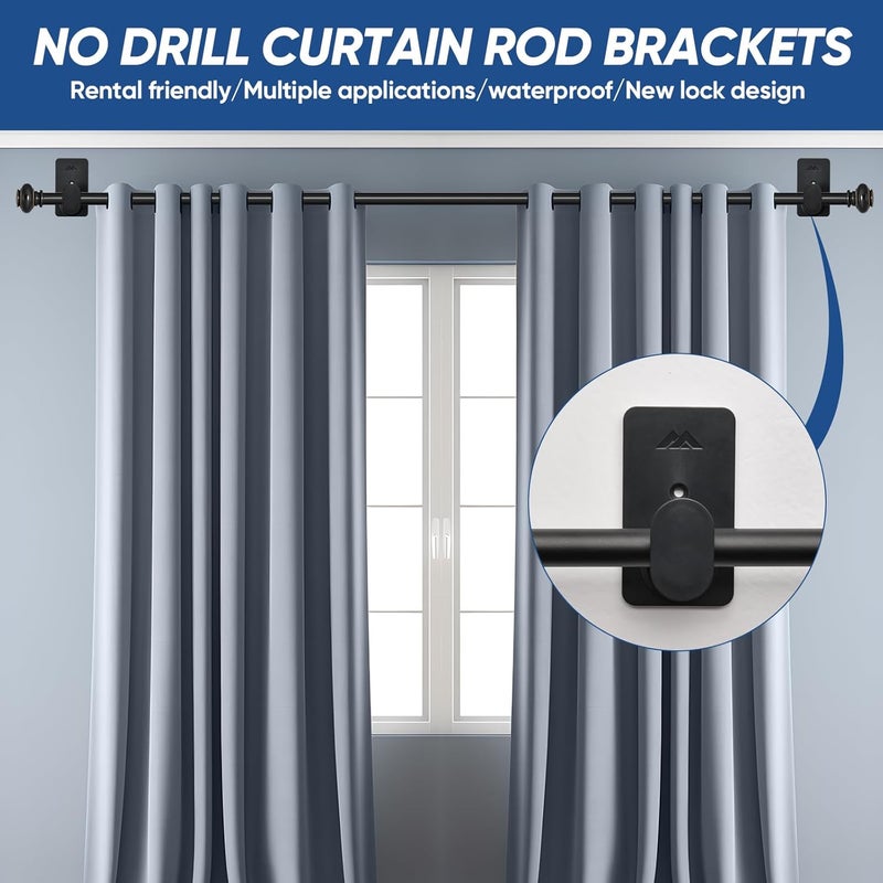 BMONATY 5/8" No Drill Curtain Rod Brackets for Poles Upgrade Adhesive Renter Friendly Nail Free Curtain Rod Hooks No Drilling Curtain Rod Holders Self Adhesive Curtain Rod Hooks Up to 25 lb (4Pcs Black) - Image 2